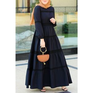 Brand New Annah Hariri Women's Size 2 Black Tiered Long Sleeve Maxi Dress